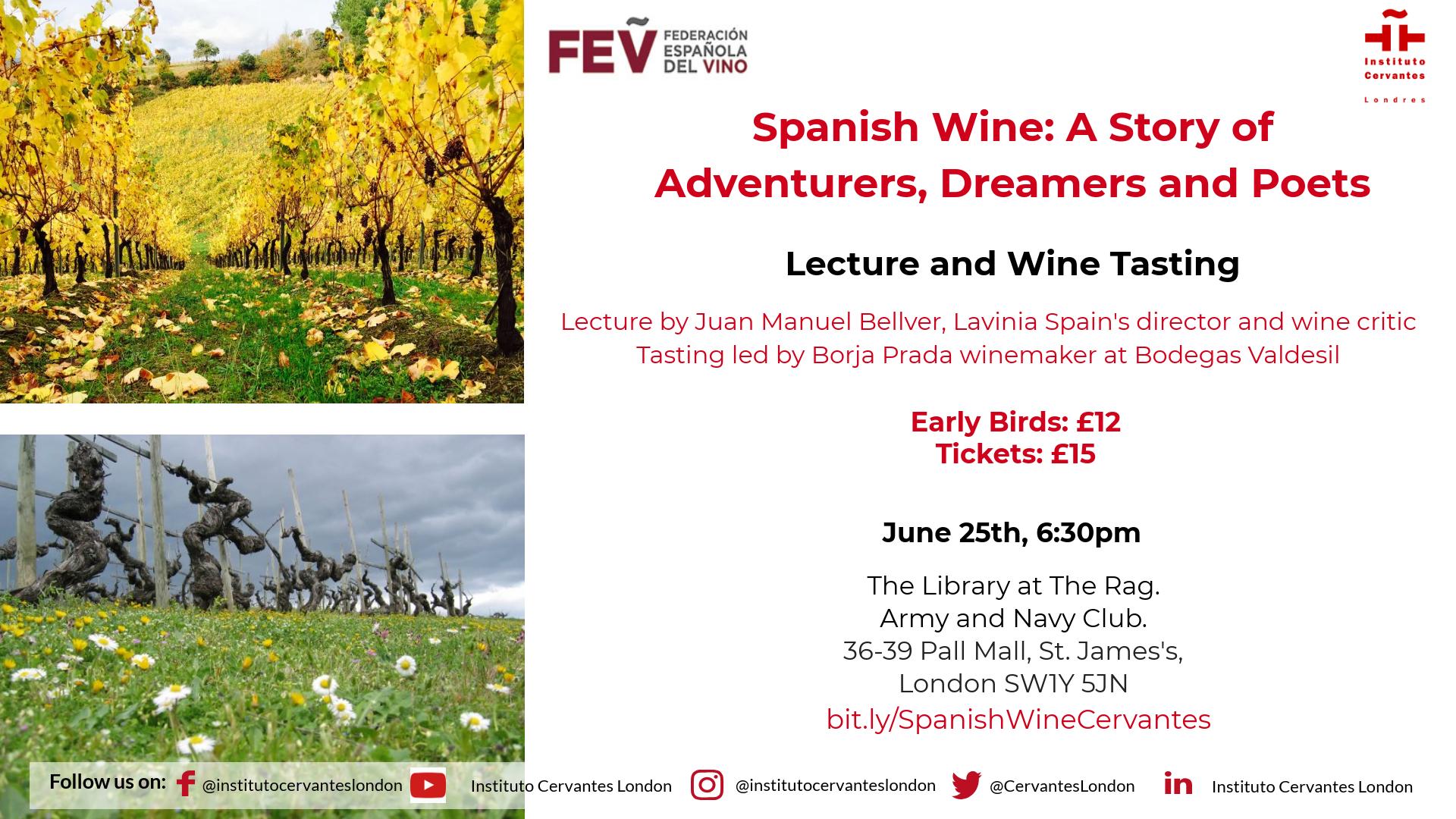 Talk and wine tasting: Spanish wine: a story of adventurers, dreamers and poets