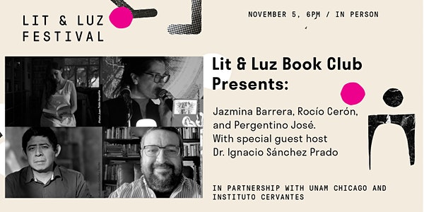 Jazmina Barrera, Rocío Cerón, Miguel Jiménez y  Pergentino José en conversación con Ignacio Sánchez Prado