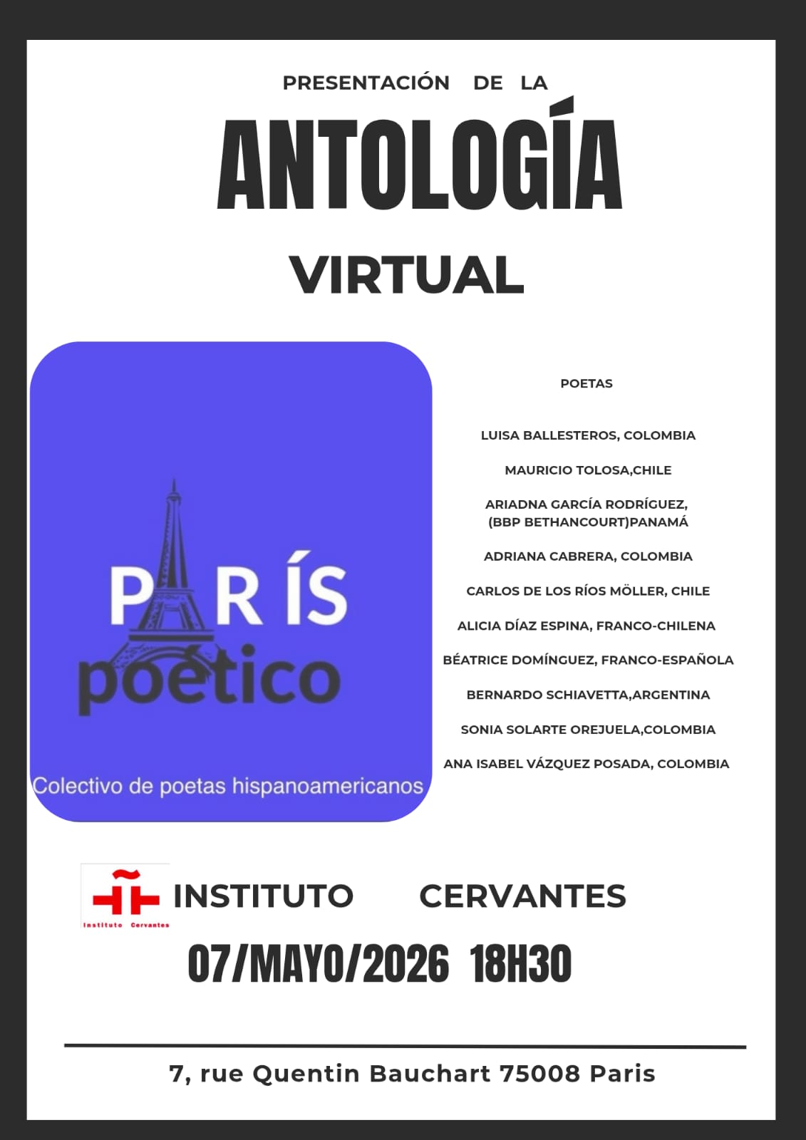 Presentación de la primera antología del colectivo París Poético