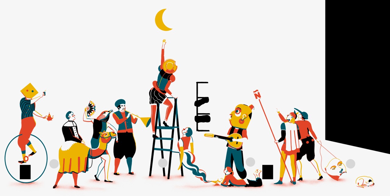 Mural artístico en el teatro del Instituto Cervantes