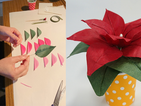 Teller de creación de hojas poinsettia con inshu washi
